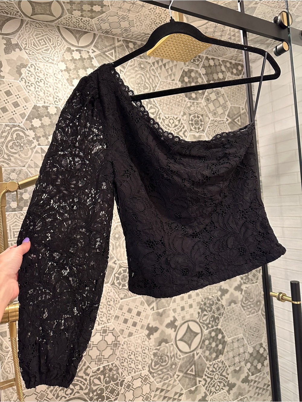 One-Shoulder Black Lace Women’s Top